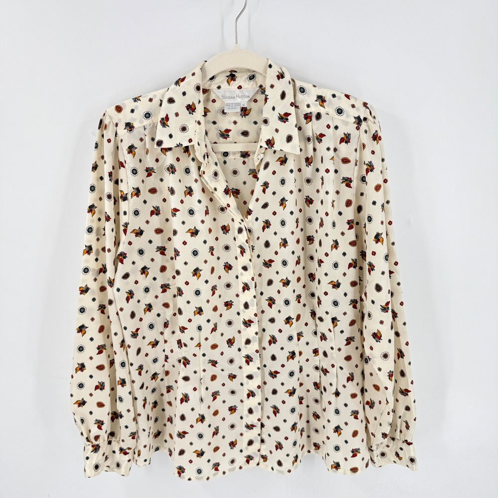 Vintage Heritage Americana Blouse Cream Bird Print 12 Vintage Blouse Button Up